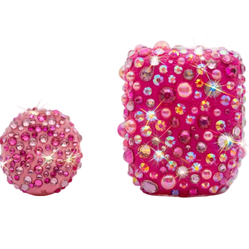 Pink Glow matching rhinestone covers for Omnipod 5 and Dexcom G7 by Glam Pods