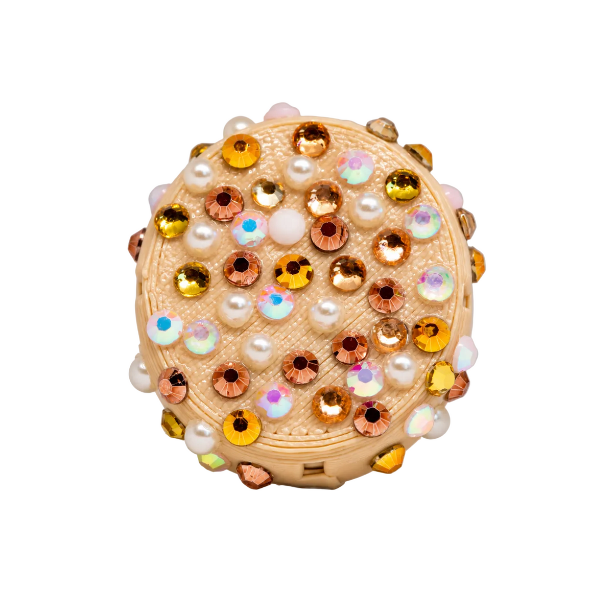 Golden Goddess gold and pearl rhinestone Dexcom G7 cover by Glam Pods